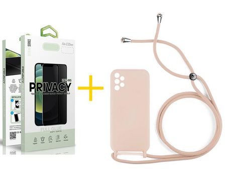 Pack 1 Película Antiespía + Funda SKYHE por Samsung Galaxy A33 5G Gel con Cordón Rosa Pastel