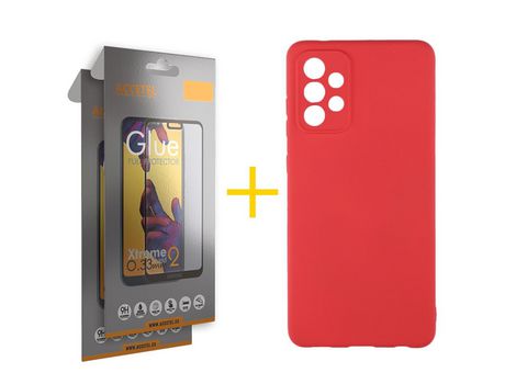 Pack 2 X Protector de Vidrio Templado Full + Funda ACCETEL para Samsung Galaxy A53 5G Silicona Líquida Rojo
