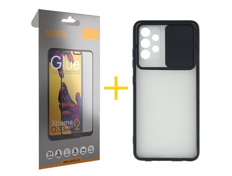 Pack 1 X Protector de Vidrio Templado Full + Funda ACCETEL para Samsung Galaxy A52 5G Gel Protección Cámara Negro