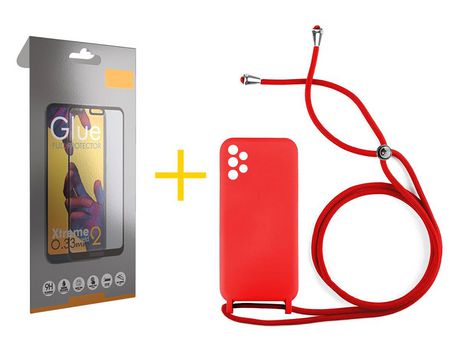 Pack 1 Película Full + Funda SKYHE por Samsung Galaxy A32 5G Gel con Cordón Rojo