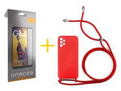 Pack 1 Película Full + Funda SKYHE por Samsung Galaxy A52 S 5G Gel con Cordón Rojo