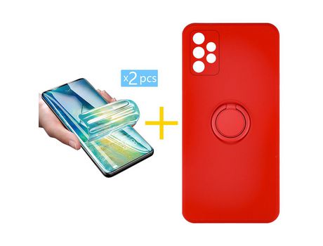 Pack 2 X Protector de Vidrio Templado Hidrogel + Funda ACCETEL para Samsung Galaxy A72 5G Gel O-Ring Rojo