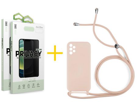 Pack 2 Películas Antiespía + Funda SKYHE por Samsung Galaxy A33 5G Gel con Cordón Rosa Pastel