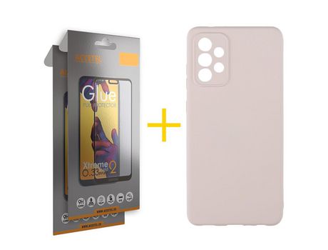 Pack 2 X Protector de Vidrio Templado Full + Funda ACCETEL para Samsung Galaxy A33 5G Silicona Líquida Rosa