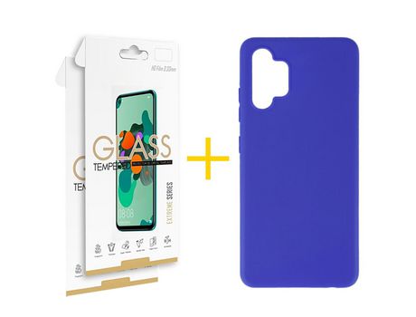 Pack 2 Películas 2.5D + Funda SKYHE por Samsung Galaxy A53 5G Silicona Liso Azul