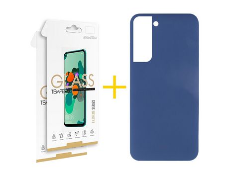 Pack 2 Películas 2.5D + Funda para Samsung Galaxy S22 Plus 5G Silicona Líquida Azul Oscuro