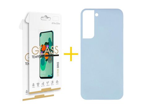 Pack 2 Películas 2.5D + Funda para Samsung Galaxy S22 Plus 5G Silicona Líquida Azul Claro