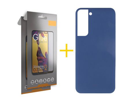 Pack 2 Películas Full + Funda para Samsung Galaxy S22 Plus 5G Silicona Líquida Azul Oscuro