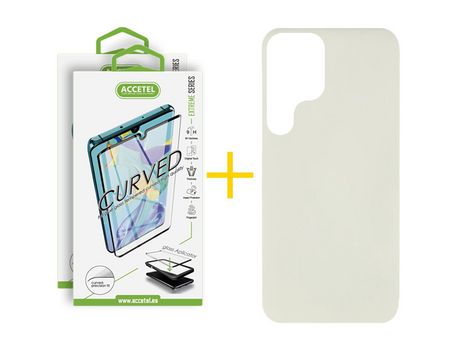 Pack 2 X Protector de Vidrio Templado Curvado + Funda para Samsung Galaxy S22 Ultra 5G Silicona Líquida Arena