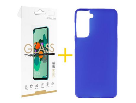 Pack 1 Película 2.5D + Funda SKYHE para Samsung Galaxy S21 FE 5G Silicona Liso Azul
