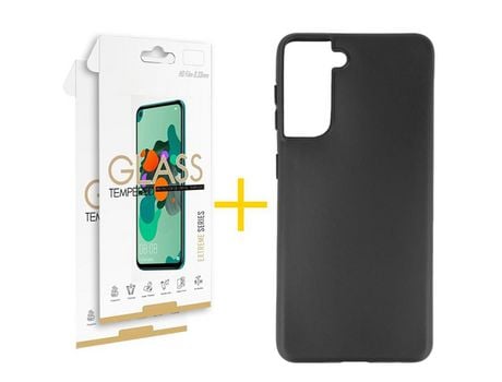 Pack 2 Películas 2.5D + Funda SKYHE para Samsung Galaxy S21 FE 5G Silicona Liso Negro