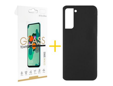 Pack 1 Película 2.5D + Funda SKYHE para Samsung Galaxy S21 FE 5G Silicona Líquida Negro