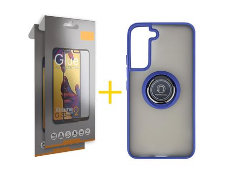 Pack 2 Películas Full + Funda SKYHE para Samsung Galaxy S21 FE 5G Gel Bumper con Anillo Azul