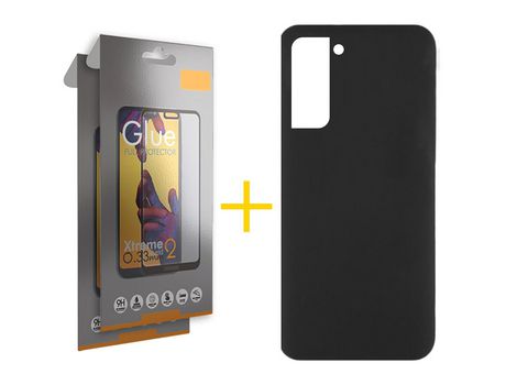 Pack 2 Películas Full + Funda SKYHE para Samsung Galaxy S21 FE 5G Silicona Líquida Negro