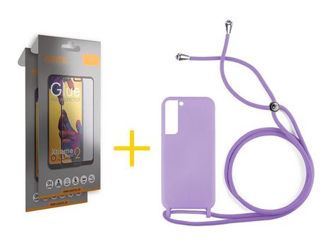 Pack 2 X Protector de Vidrio Templado Full + Funda ACCETEL para Samsung Galaxy S21 FE 5G Gel con Cordón Lila