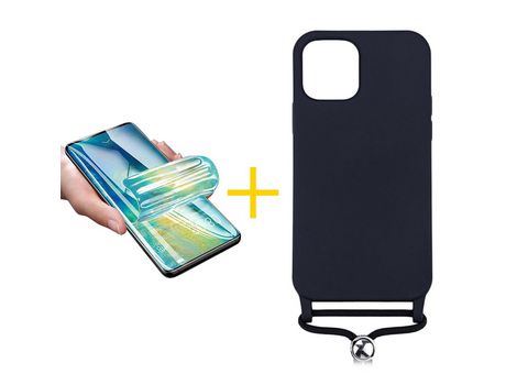 Pack 1 Película + Funda SKYHE para Apple iPhone 13 Pro Max Gel con Cordón Negro