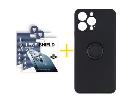 Pack 2 Películas de Cámara Trasera + Funda SKYHE para Apple iPhone 13 Pro Max Gel O-Ring Negro