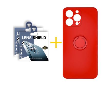 Pack 2 Películas de Cámara Trasera + Funda SKYHE para Apple iPhone 13 Pro Max Gel O-Ring Rojo