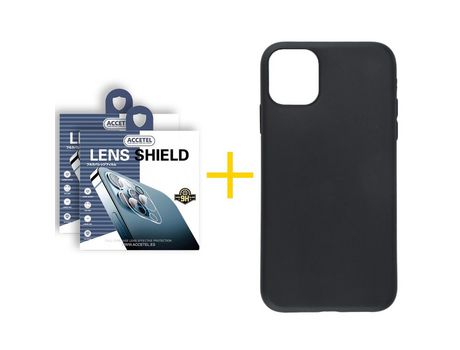 Pack 2 X Protector de Cámara Trasera + Funda ACCETEL para iPhone 13 Pro Max Silicona Liso Negro