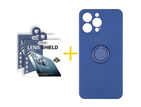 Pack 2 X Protector de Cámara Trasera + Funda ACCETEL para iPhone 13 Pro Max Gel O-Ring Azul