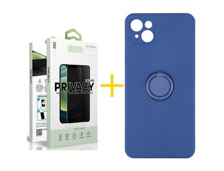 Pack 1 Película Antiespía + Funda SKYHE para Apple iPhone 13 Mini Gel O-Ring Azul