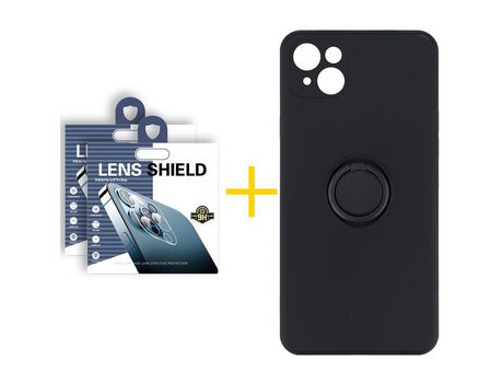 Pack 2 Películas de Cámara Trasera + Funda SKYHE para Apple iPhone 13 Mini Gel O-Ring Negro