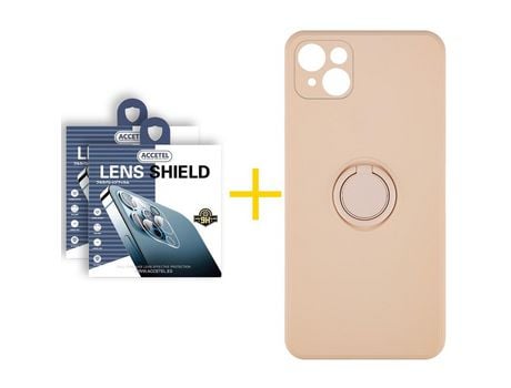 Pack 2 X Protector de Cámara Trasera + Funda ACCETEL para iPhone 13 Mini Gel O-Ring Rosa Pastel