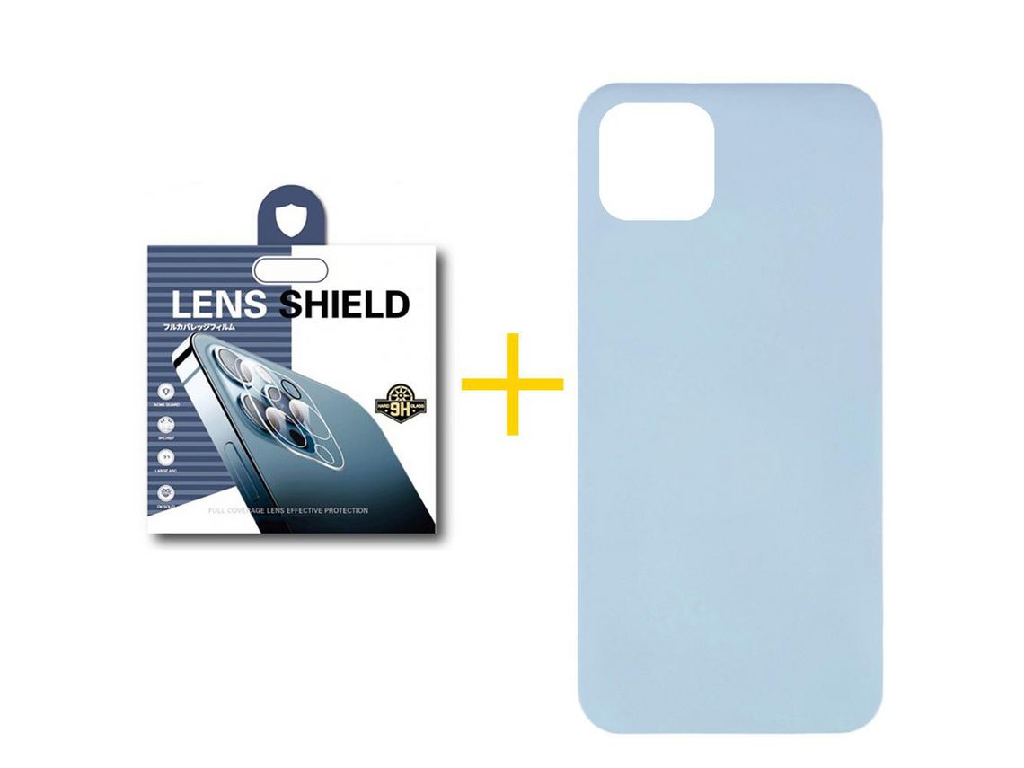 Pack 1 Película de Cámara + Funda SKYHE para Apple iPhone 12 Silicona Líquida Azul Claro