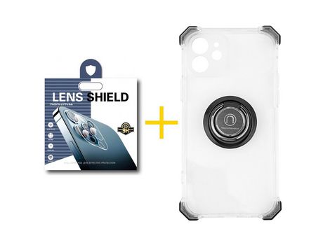 Pack 1 Película de Cámara + Funda SKYHE para Apple iPhone 12 Mini Gel Bumper con Anillo Incolor Clear