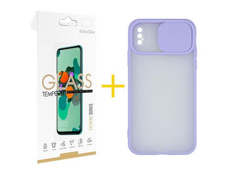 Pack 1 Película 2.5D + Funda SKYHE por Apple iPhone XS Max Gel Protteción Cámara Violeta