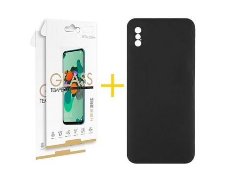 Pack 2 Películas 2.5D + Funda SKYHE por Apple iPhone XS Max Silicona Líquida Negro