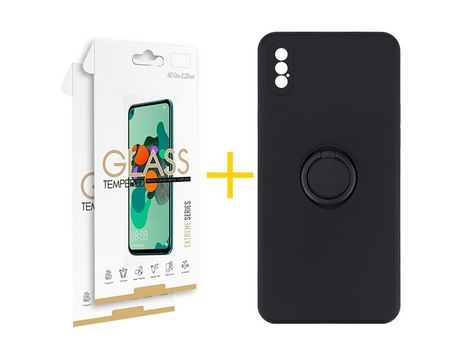 Pack 2 Películas 2.5D + Funda SKYHE por Apple iPhone XS Max Gel O-Ring Negro