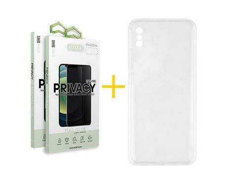 Pack 2 X Protector de Vidrio Templado Anti espía + Funda ACCETEL para iPhone XS Max Silicona Líquida Rojo
