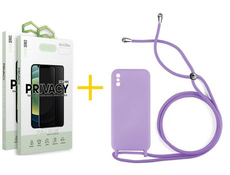 Pack 2 Películas Antiespía + Funda SKYHE por Apple iPhone XS Max Gel con Cordón Violeta