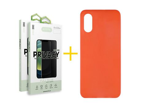 Pack 2 X Protector de Vidrio Templado Anti espía + Funda ACCETEL para iPhone XS Max Silicona Liso Rojo