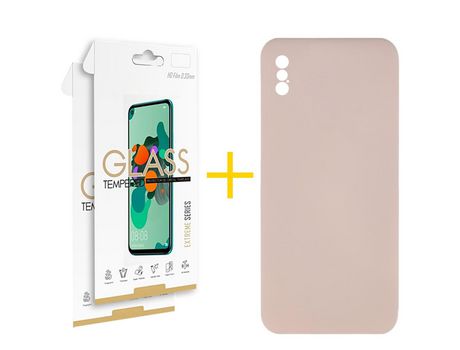 Pack 2 Películas 2.5D + Funda SKYHE por Apple iPhone XS Max Silicona Líquida Rosa