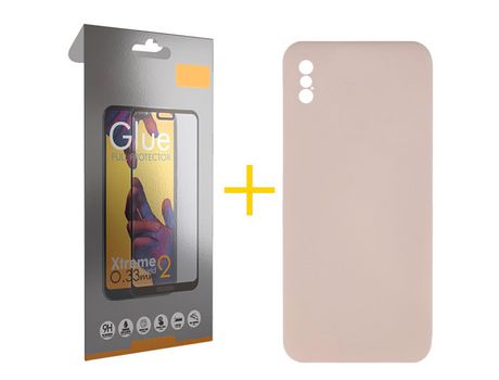Pack 1 Película Full + Funda SKYHE por Apple iPhone XS Max Silicona Líquida Rosa