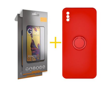 Pack 2 Películas Full + Funda SKYHE por Apple iPhone XS Max Gel O-Ring Rojo