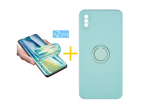Pack 2 Películas + Funda SKYHE por Apple iPhone XS Max Gel O-Ring Verde-Auga