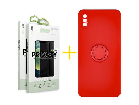 Pack 2 Películas Antiespía + Funda SKYHE por Apple iPhone XS Max Gel O-Ring Rojo