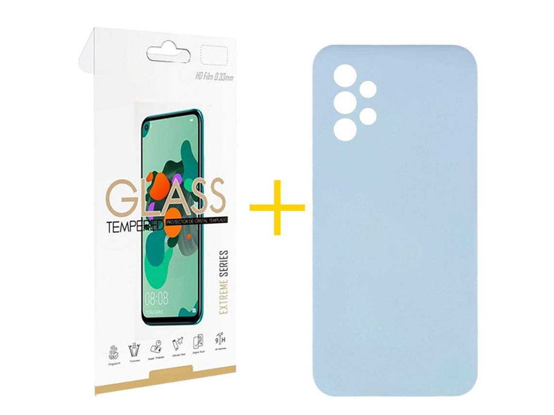 Pack 1 Película 2.5D + Funda SKYHE por Samsung Galaxy A73 5G Silicona Líquida Azul Claro