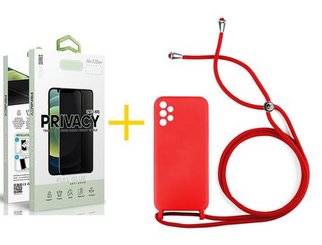 Pack 1 Película Antiespia + Funda SKYHE por Samsung Galaxy A32 5G Gel con Cordón Rojo