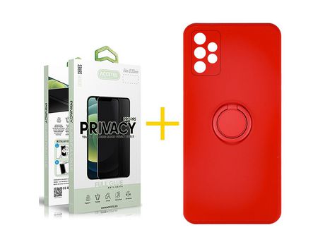 Pack 1 X Protector de Vidrio Templado Anti espía + Funda ACCETEL para Samsung Galaxy A52 5G Gel O-Ring Rojo