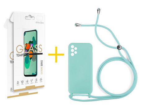 Pack 2 Películas 2.5D + Funda SKYHE por Samsung Galaxy A53 5G Gel con Cordón Agua Verde