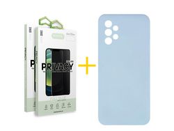 Pack 2 X Protector de Vidrio Templado Anti espía + Funda ACCETEL para Samsung Galaxy A53 5G Silicona Líquida Verde-Agua