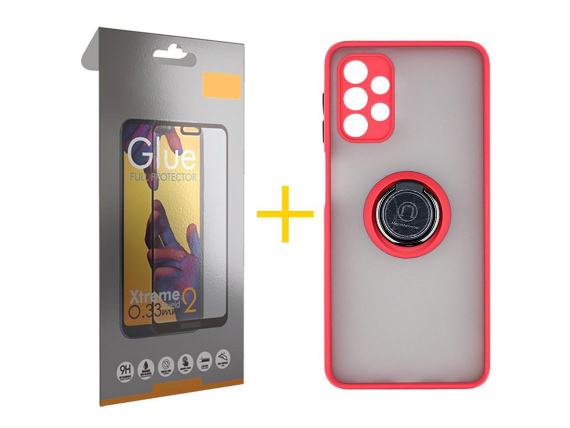 Pack 1 Película Full + Funda SKYHE por Samsung Galaxy A73 5G Gel Bumper con Anillo Rojo