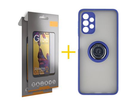 Pack 2 Películas Full + Funda SKYHE por Samsung Galaxy A33 5G Gel Bumper con Anillo Azul