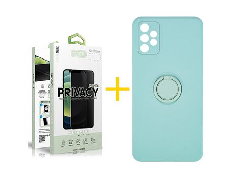 Pack 1 X Protector de Vidrio Templado Anti espía + Funda ACCETEL para Samsung Galaxy A52 S 5G Gel O-Ring Verde-Agua