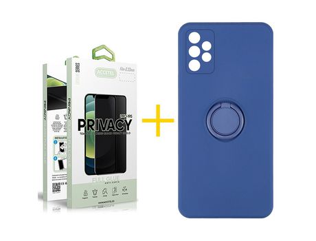 Pack 1 X Protector de Vidrio Templado Anti espía + Funda ACCETEL para Samsung Galaxy A52 5G Gel O-Ring Azul
