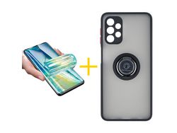 Pack 1 X Protector de Vidrio Templado Hidrogel + Funda ACCETEL para Samsung Galaxy A73 5G Gel Bumper con Anillo Negro
